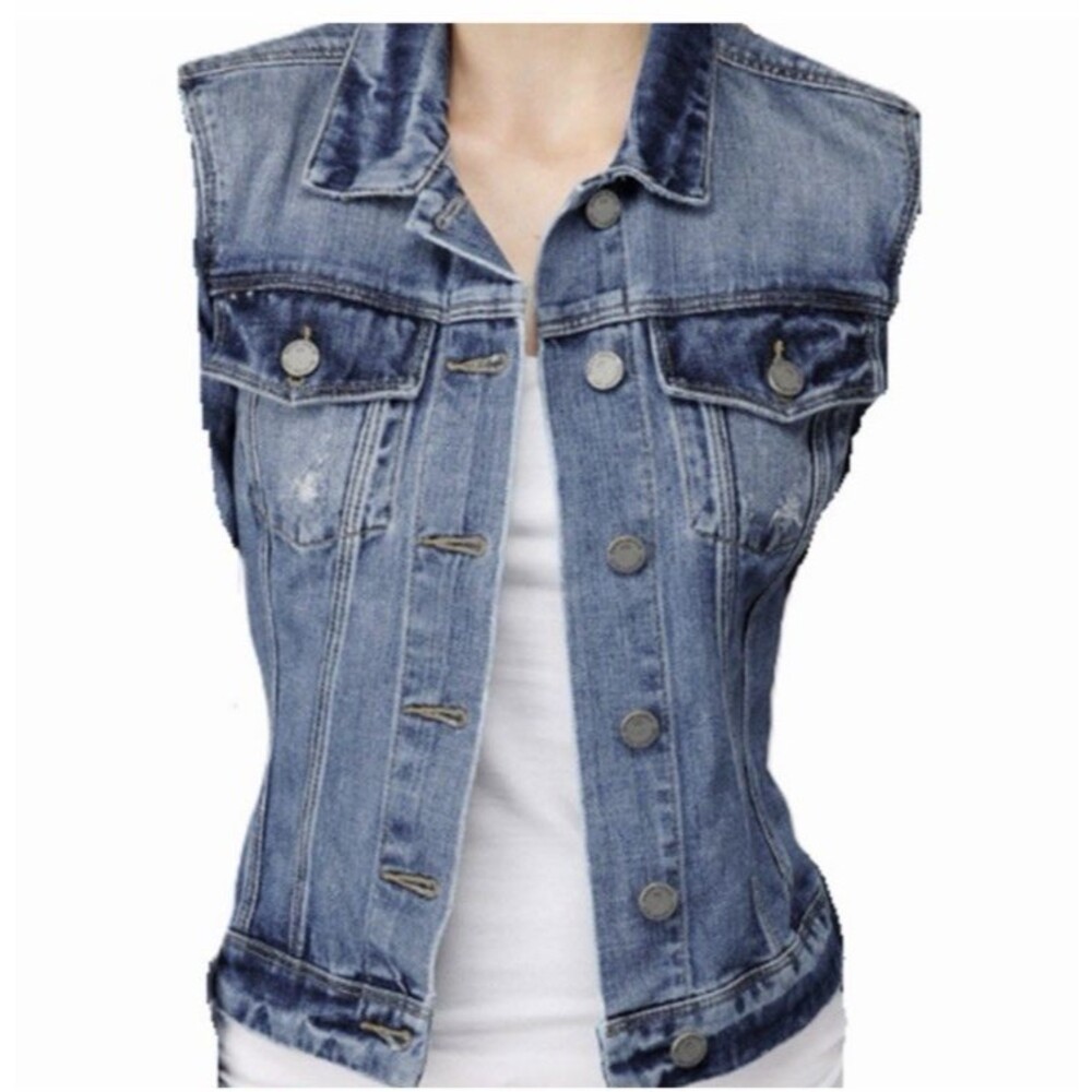 PAIGE Upcycled Denim Vest Y2K Festival Distressed Pockets Small Frayed Hem Arm
